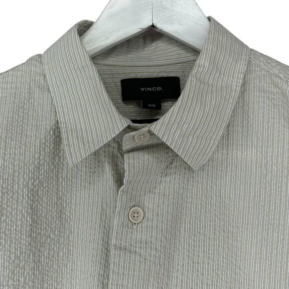 VINCE Peninsula Stripe Short Sleeve Shirt Men's Size Medium Button Down Cotton - Picture 5 of 8